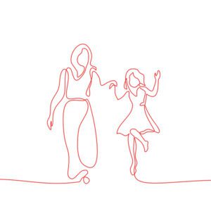 a woman and a child running