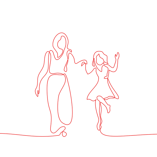 a woman and a child running