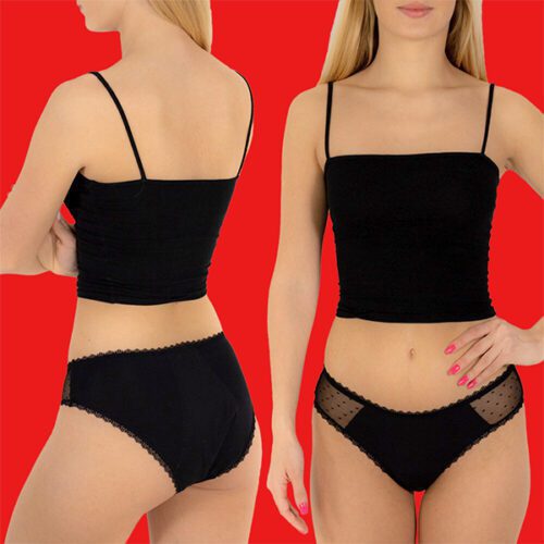 a woman wearing black underwear